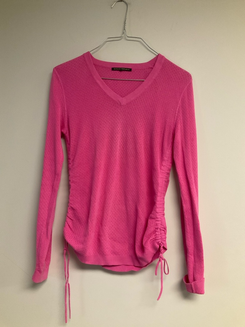 Banana Republic Bright Pink V-Neck Long Sleeve Top with Side Drawstrings